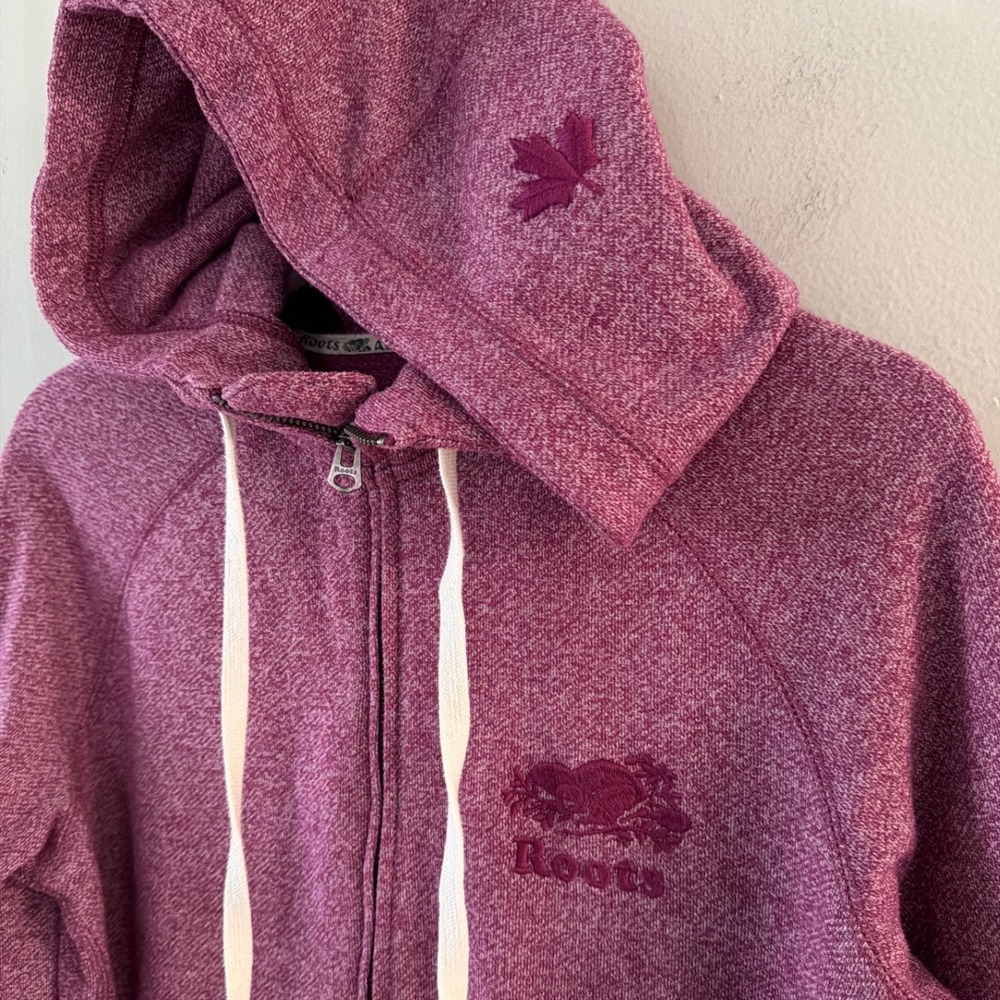Roots Athletics Women Heathered Magenta Full Zip Hoodie Logo Size Large